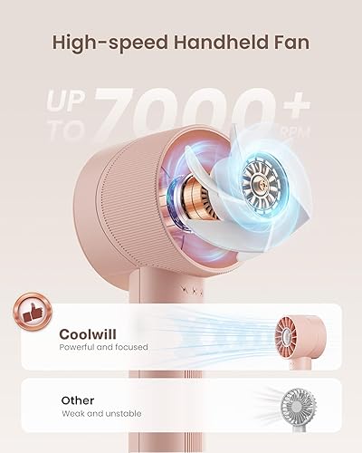 Miniatura 2 de Mini ventilador turbo portátil de mano, 4 velocidades personales de alta velocidad tiempo máximo de enfriamiento de 16 horas, bolso recargable