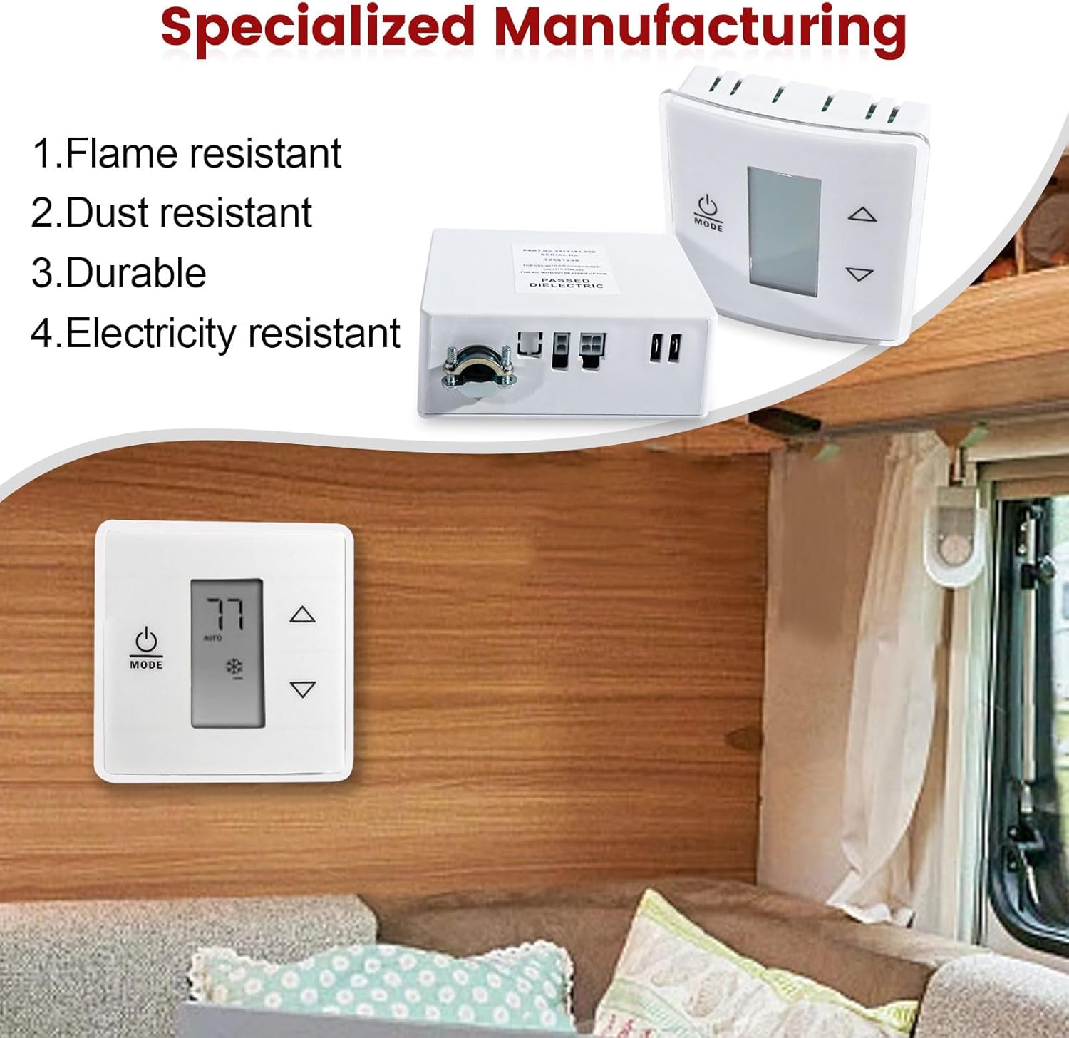 RV Wall Thermostat Relay Box Kit with Control Panel Compatible with Dometic Coleman White Wall Thermostat Replace 3316230.700, 3316230.000