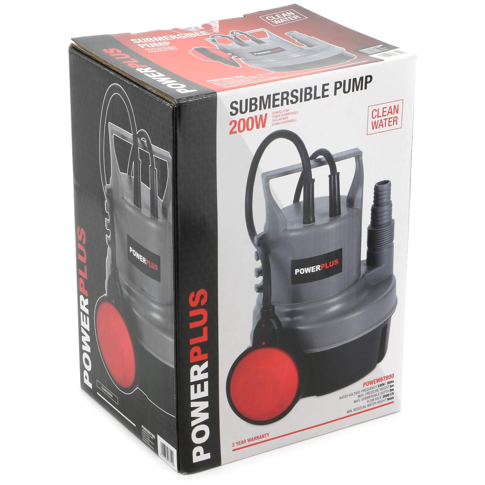 Powerplus® Bomba sumergible de 200 W (altura de extracción 5 m, capacidad de extracción 3500 l/h) con cable de conexión de 10 m de bomba de agua dulce