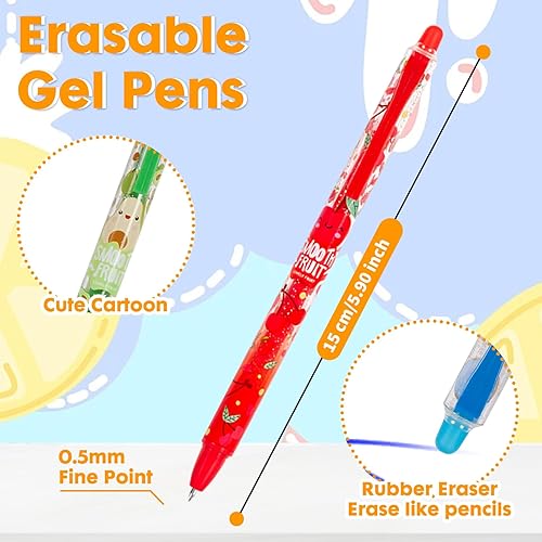 Miniatura 4 de Bolígrafos de gel borrables, 6 bolígrafos retráctiles de dibujos animados borrables, de punta fina de 0.020 in, hacen desaparecer los errores, tinta
