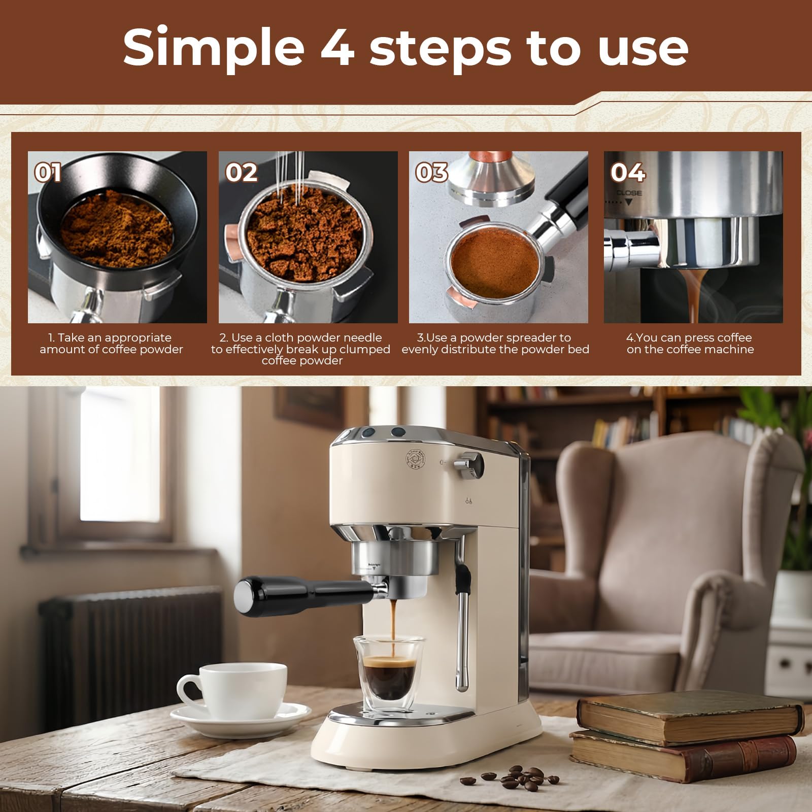 Portafiltro sin fondo de 51 mm con 3 Orejas Compatible con DeLonghi Dedica EC680/EC685/EC885, Portafiltro de Café con 2 Cesta de Filtro de Acero Inoxidable (Negro)