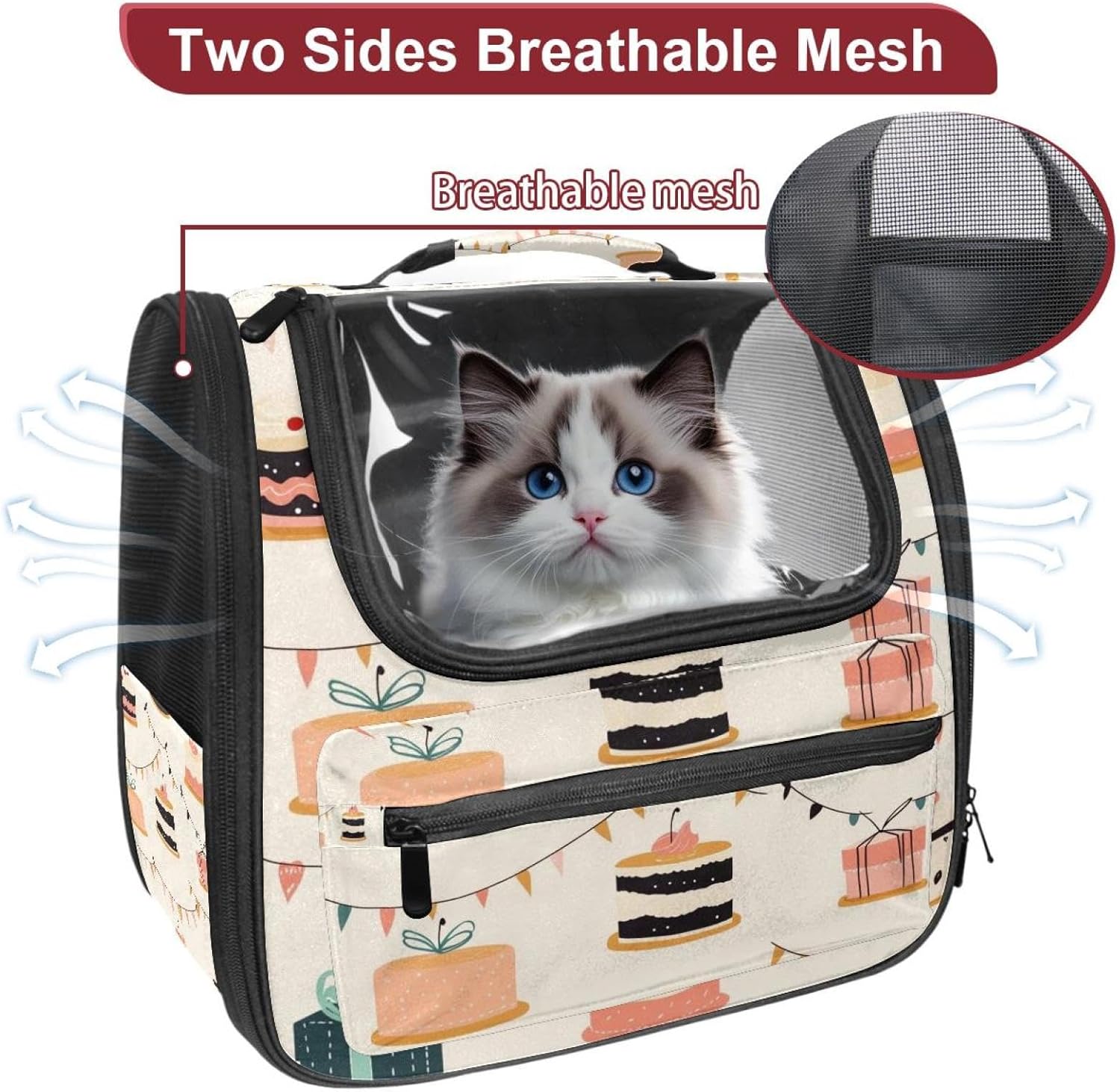 Portable Travel pet Backpack Carrier Hamster Bag Small Dog cat Carrier Breathable Hang Bag, Birthday Cream Cakes Gift (7)