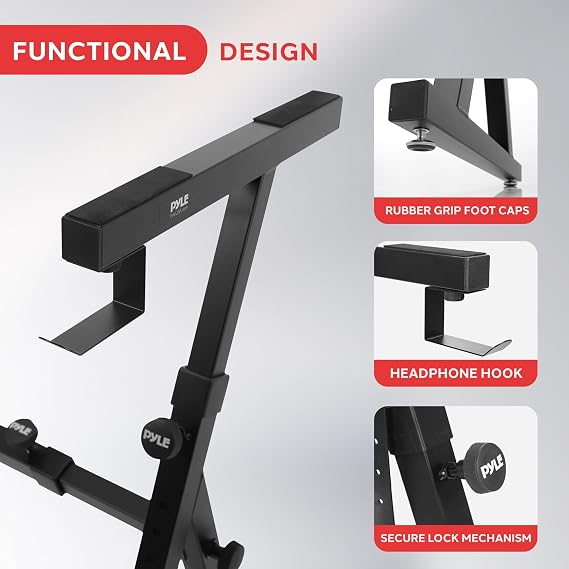 Heavy Duty Folding Keyboard Stand - Sturdy Reinforced Z Design W/ Adjustable Width & Height, Foam Padded Arms, Digital Piano Stand, Fits 54-88 Key Electric Pianos, For Travel & Storage - Pyle PKST38