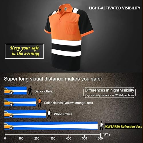 Miniatura 10 de Polo de seguridad para hombres,Camisa de trabajo reflectante de alta visibilidad con bolsillo,Mangas cortas para construcción de almacén