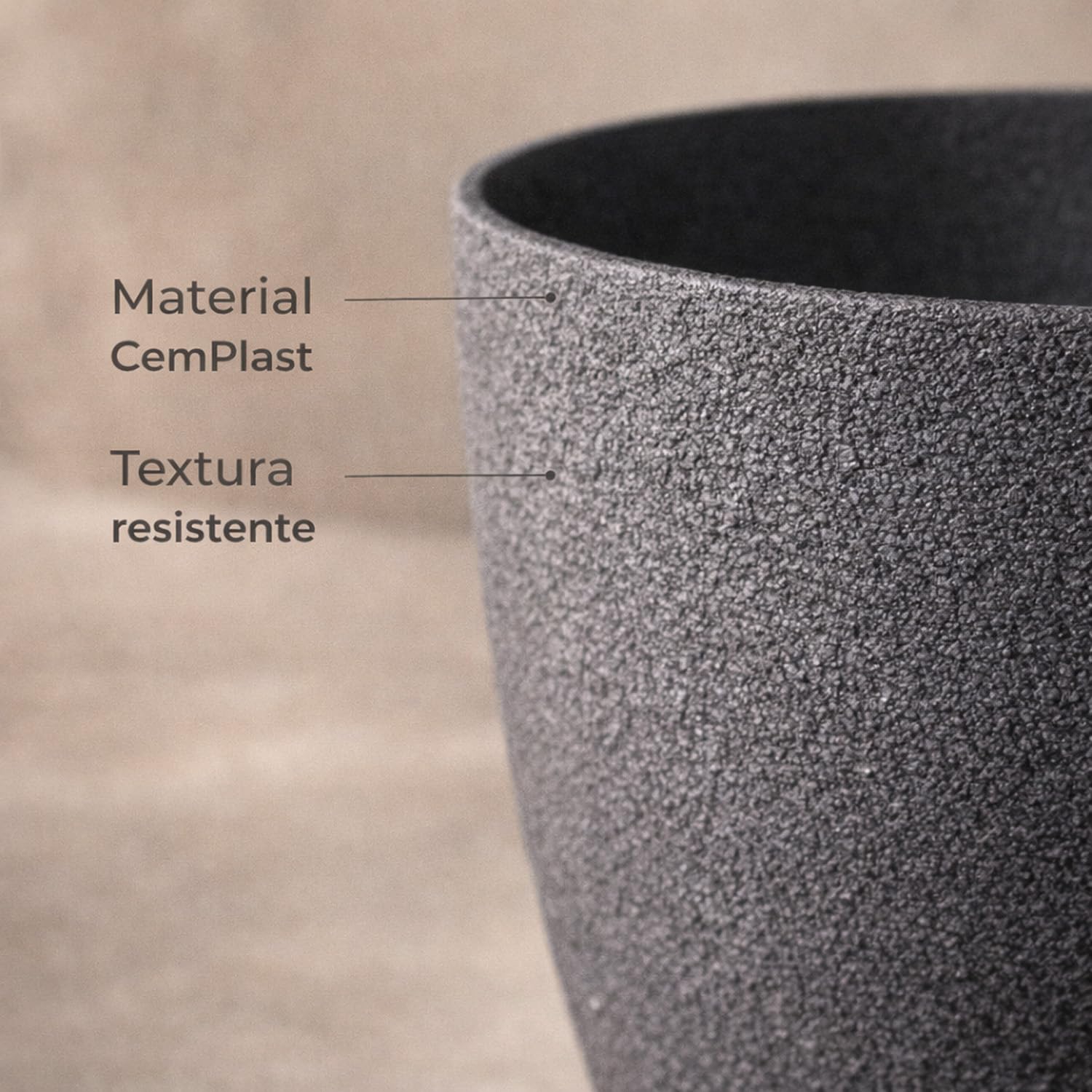 Maceta grande exterior 80x72 cm PRC antracita texturizada efecto piedra volcánica macetero alto jardín terraza diseño contemporáneo resistente clima ideal plantas gran tamaño decorativo
