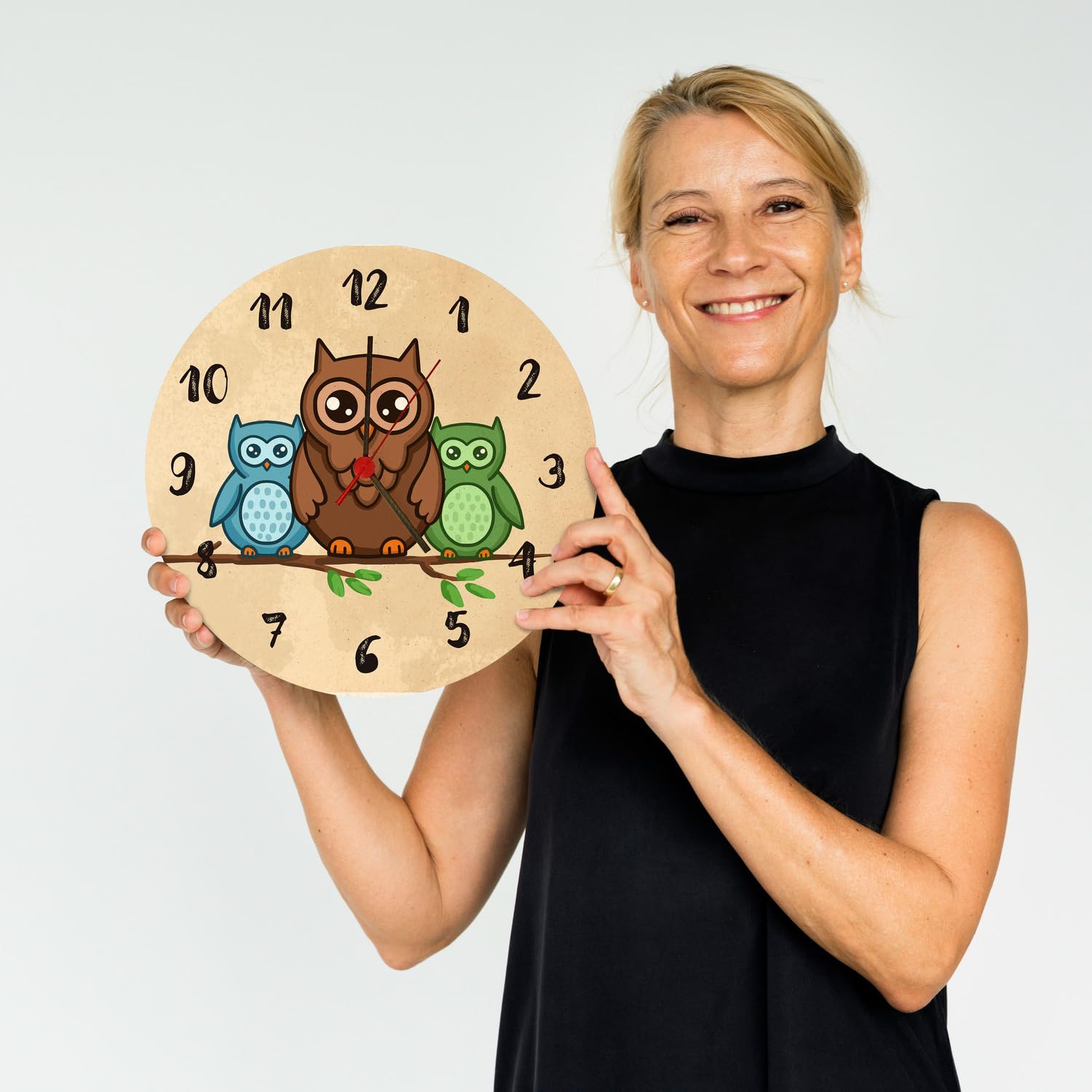 speecheese Eulen auf AST Wanduhr Uhr für Kinder mit süßem Tiermotiv als Dekoration für das Kinderzimmer mit niedlichen Vögeln