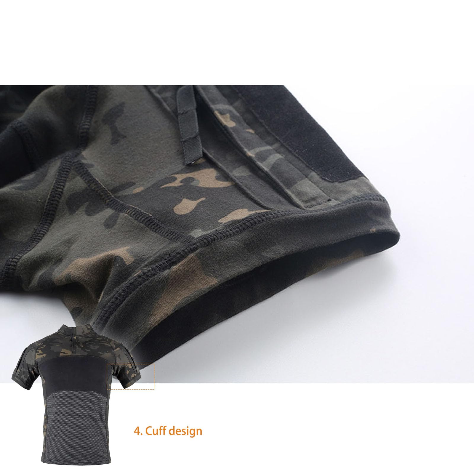 Uomo Camicia Tattica Militare Manica Corta, Slim Fit Mimetica Combat Resistente all'Usura Shirt con 1/4 Cerniera Airsoft Caccia