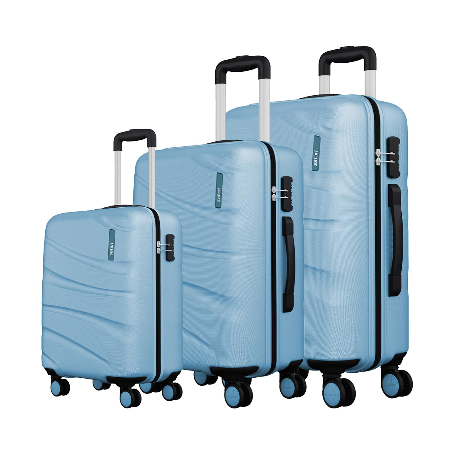 Safari Polycarbonate Persia 3Pc Set-55+65+77 Cms Small, Medium & Large Size (Cabin & Check-in) 8 Wheels Luggage Set/Speed_Wheel Suitcase Set/Trolley Set (Pearl Blue) (B097JJPQ4V) Amazon Price History, Amazon Price Tracker