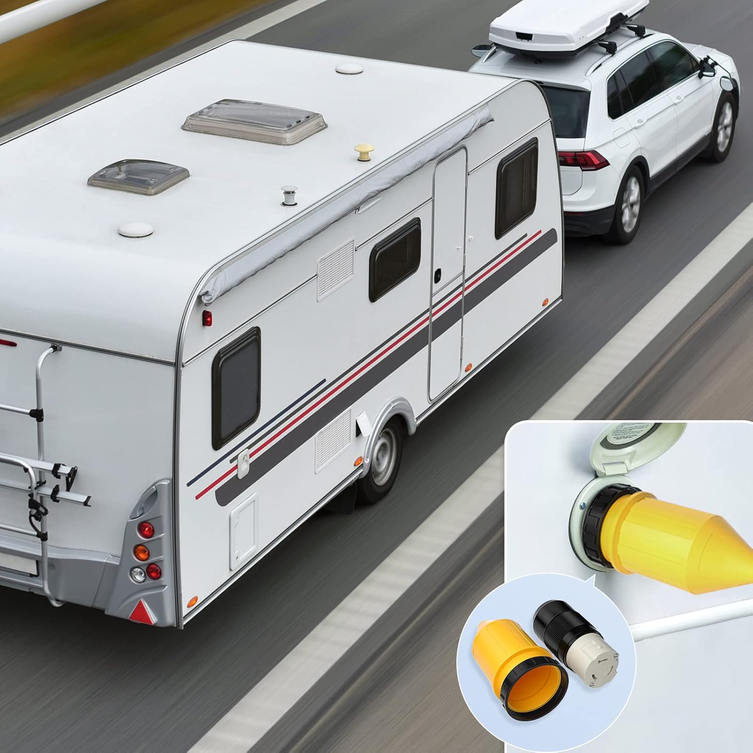 Kohree 50 Amp to 15 Amp 110V RV Adapter Plug + 50 AMP RV Power Cord Cover Twist Lock