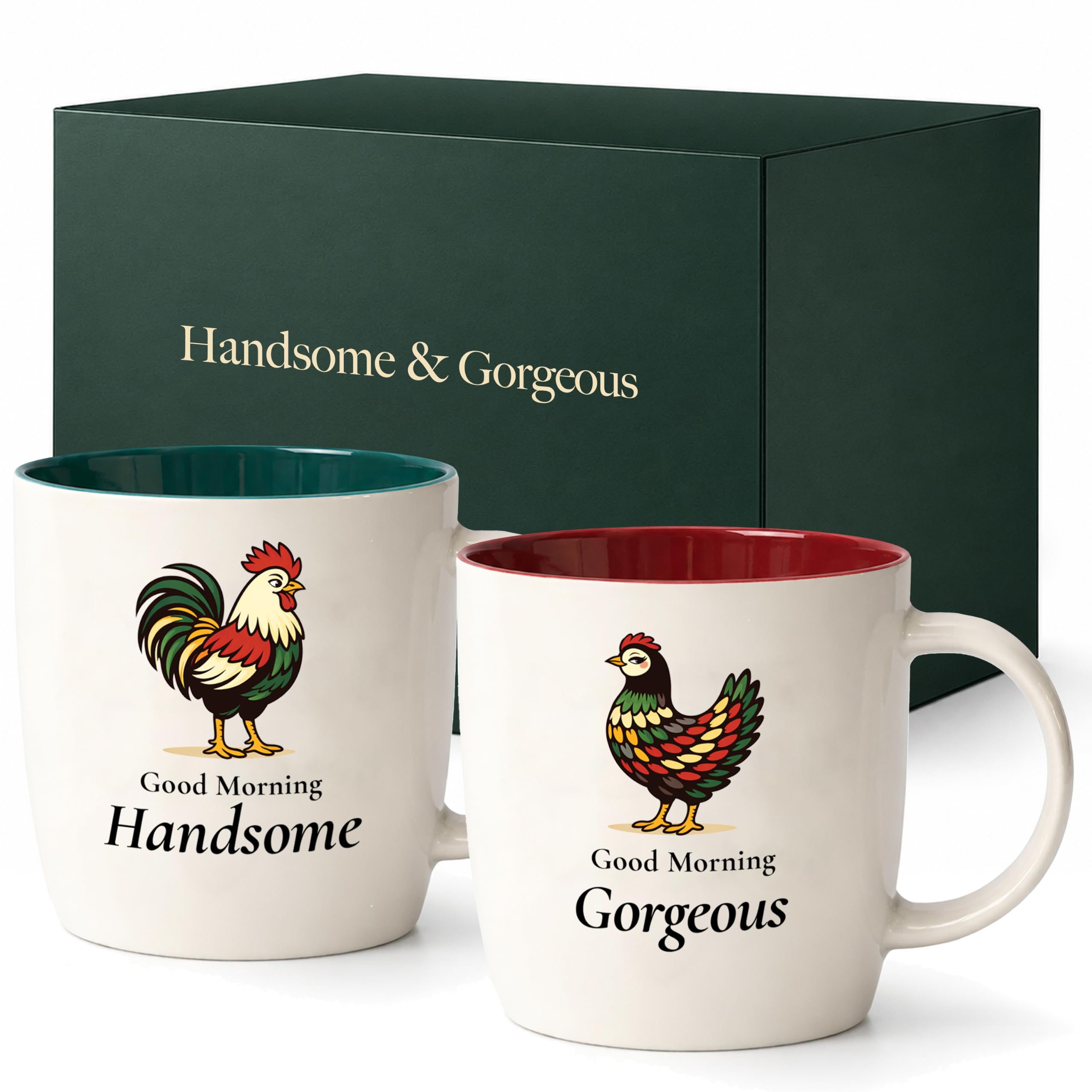 Triple Gifffted Ensemble de tasses à café « Good Morning Handsome and Gorgeous » - Cadeau de fiançailles pour couple, marié, jeune marié, fête prénuptiale, pour lui et elle, Mr Mrs, Noël,