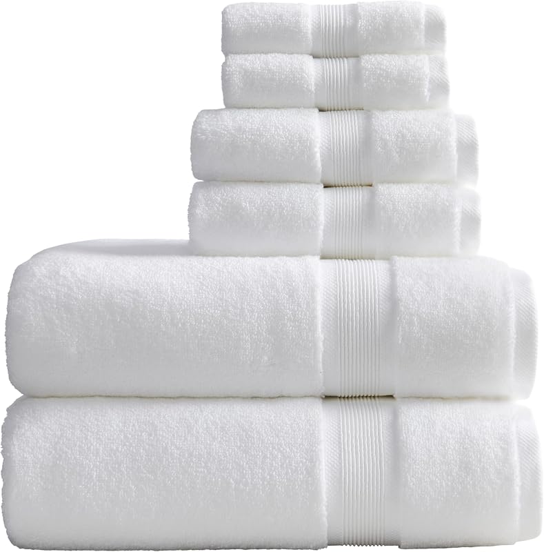 Luxury Bamboo Rayon Bath Towel Set | 6-Piece Set | White | 35% Bamboo Rayon - 65% Zero Twist Cotton | Absorbent Quick-Dry Towels for Bathroom | Ultra Soft | OEKO-TEX Standard 100