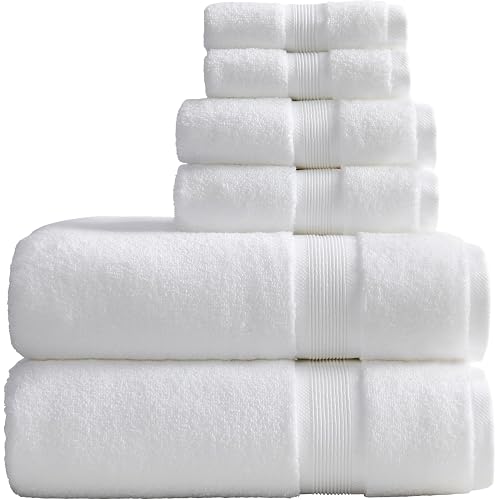 Springtree Home Luxury Bamboo Rayon Bath Towel Set | 6-Piece Set | White