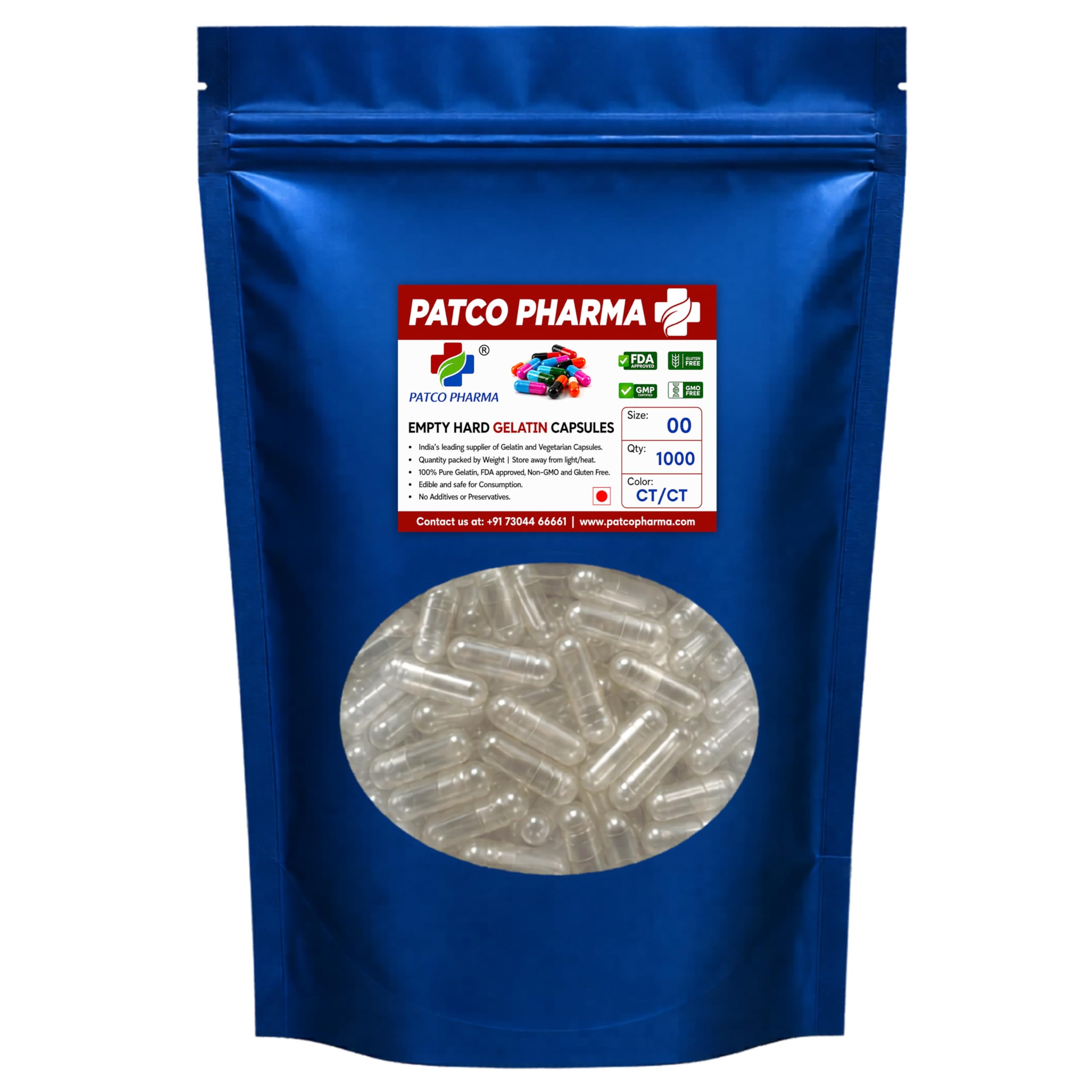 Patco Pharma - Size 00 Transparent Empty Hard Gelatin Pill Capsule (Pack of 1000)