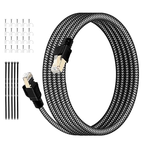 Miniatura 11 de Cable Ethernet Cat8 de 15 pies a 40 Gbps 2000 MHz, cable LAN de alta velocidad con conectores chapados en oro blindados para uso en interiores y