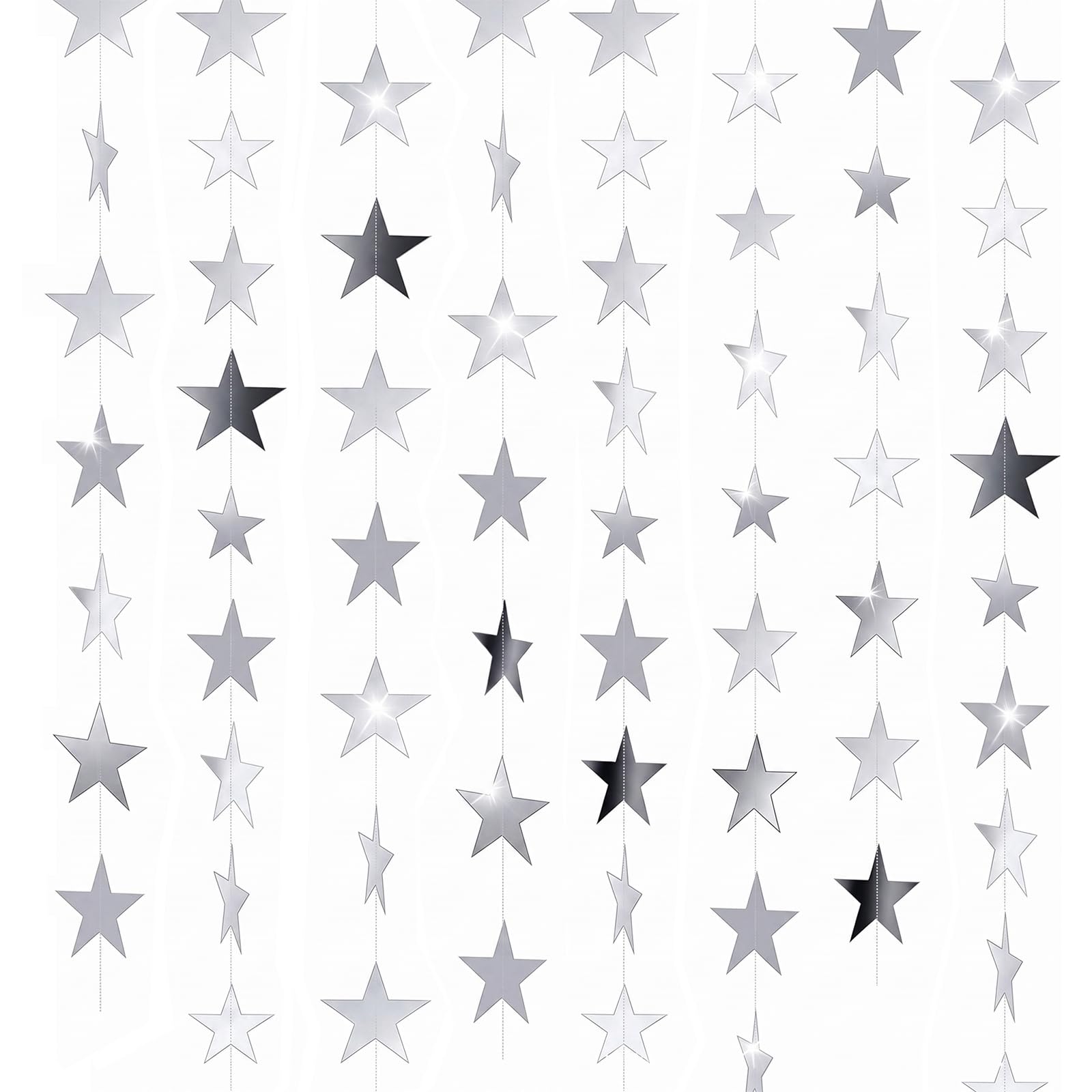 Mnuwoee 105Ft Silver Star Garland, Sparkling Double-Sided Reflective Design