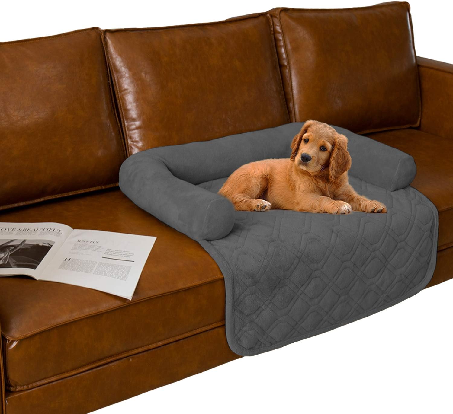 Ameritex Pet Dog Bed Coral Fleece Furniture Cover with Anti-Slip Back Suitable for Bed and Sofa Super Soft (Medium-30 x30, Grey)