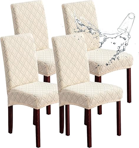 Genina Fundas impermeables para sillas de comedor, fundas elásticas de jacquard para sillas de comedor, extraíbles y lavables, protector de silla