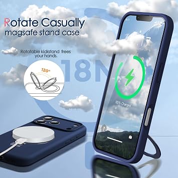 Mag-Ring iPhone 17 Pro用ケース、液体シリコン保湿因子スタンド付きエクストリームソフトスリムフォンケースMagSafe対応 17 Pro 6.3インチメンズ、レディース、ロイヤルブルー