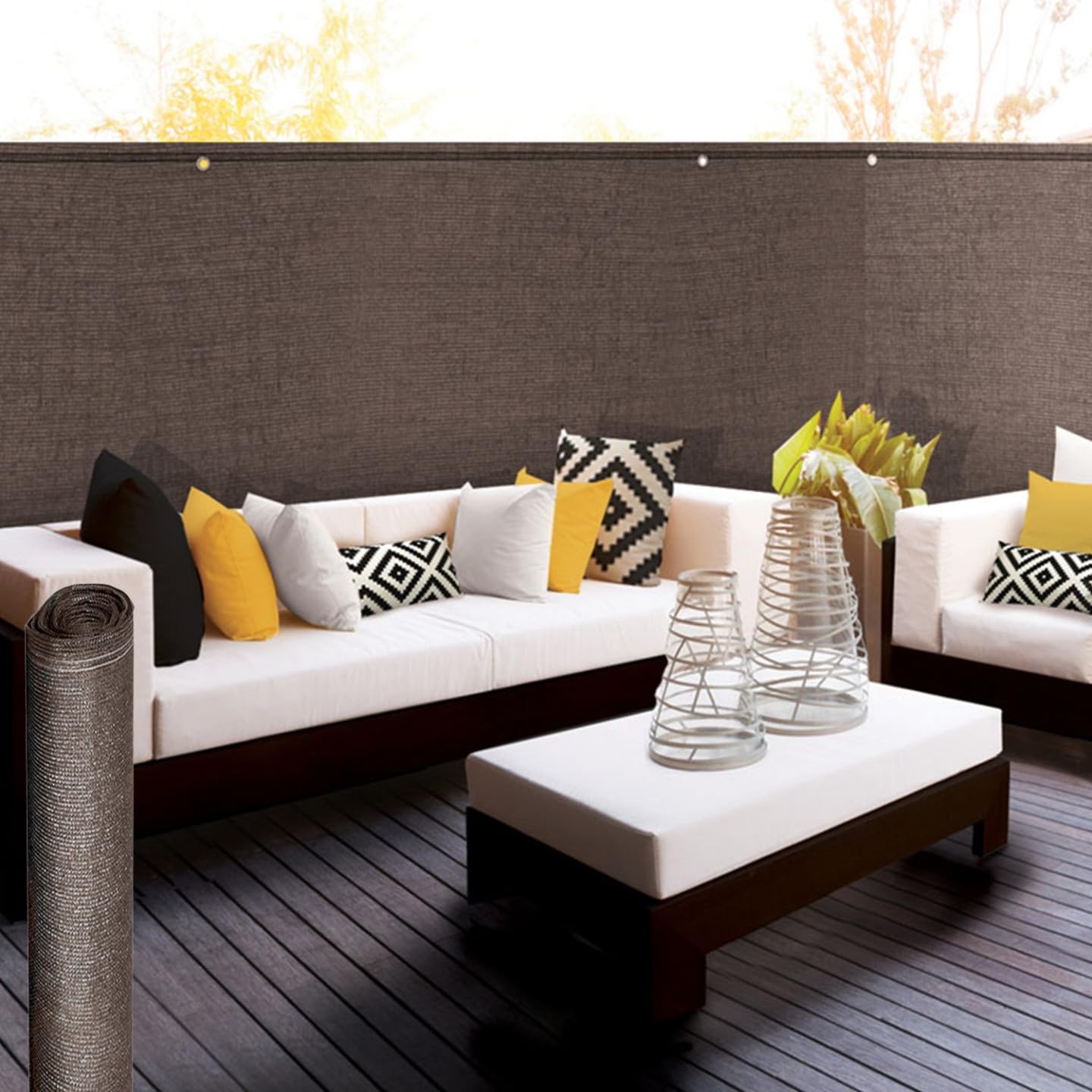IDMarket - Brise Vue renforcé 1,8 x 10 M Taupe 220 GR/m² Luxe Pro