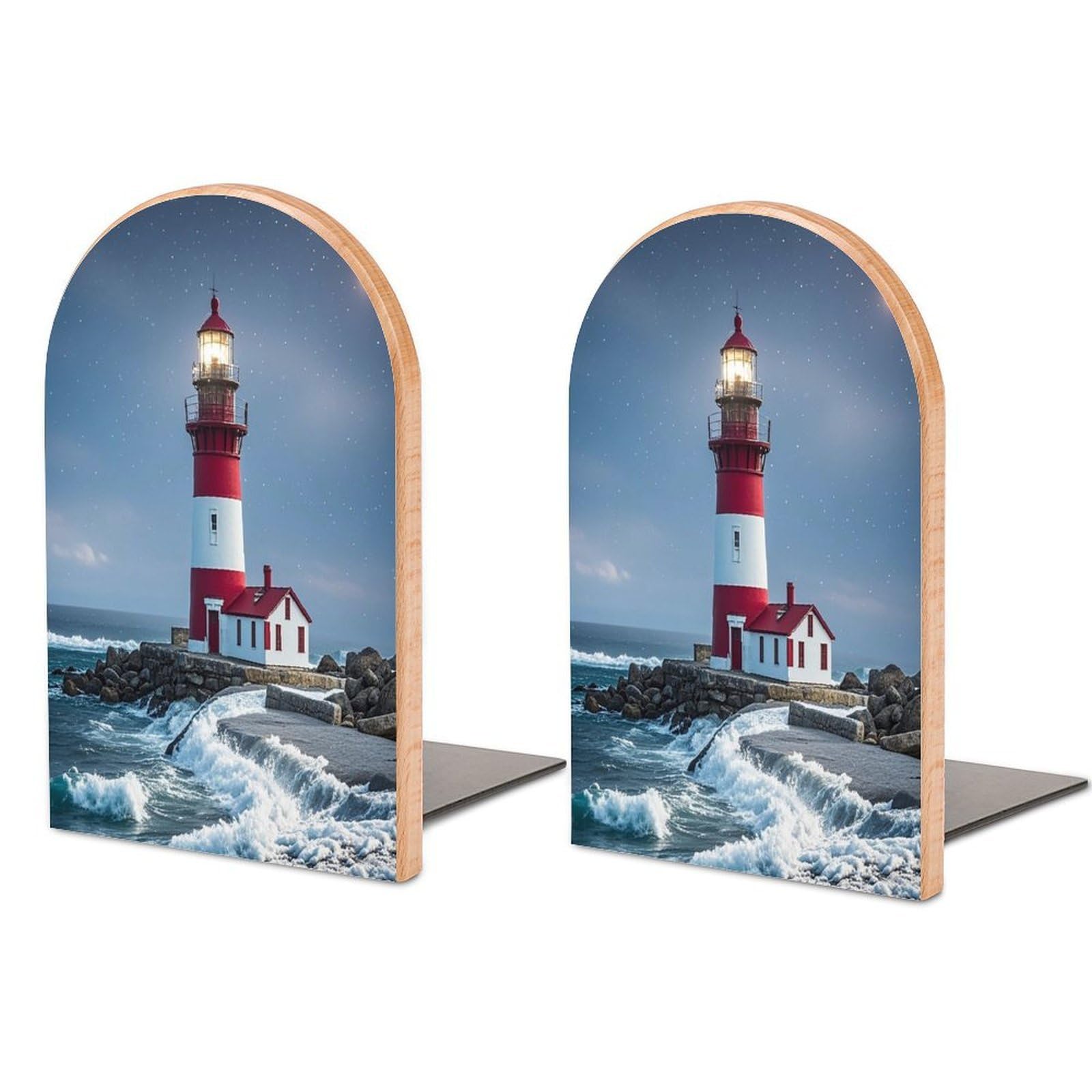 Sujetalibros de madera Lighthouse Ocean organizador de libros antideslizante para estantes