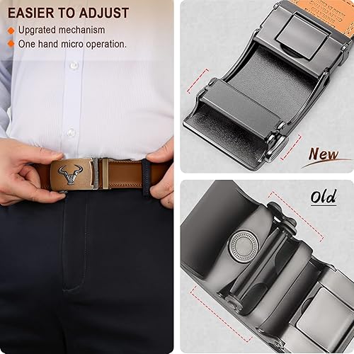 Miniatura 5 de BULLIANT Cinturón de los hombres, correa del trinquete de la marca de cuero genuino para el vestido de los hombres del regalo, tamaño modificado