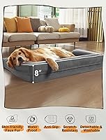 Vista 6 de Cama ortopédica extra grande para perros impermeable: cama de espuma viscoelástica para perros XL y extra grandes, sofá sofá, lavable con funda Azul