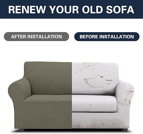 Vista 37 de Cupuamon Fundas elásticas para sofá de 3 cojines, funda protectora de muebles con parte inferior elástica de tela jacquard a cuadros pequeños