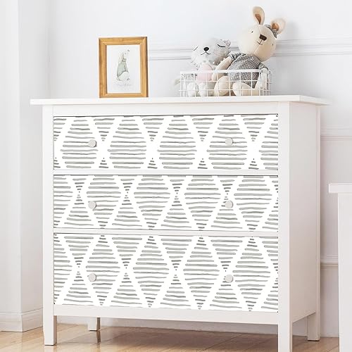 Miniatura 6 de Papel pintado blanco y gris plateado de 17.7 x 120 pulgadas, moderno rombo a rayas, papel tapiz de vinilo para estantes, cajón, rollo para