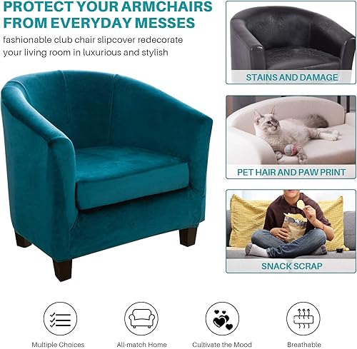 Miniatura 7 de Fundas de terciopelo para silla de bañera de 2 piezas con funda de cojín, fundas de alta elasticidad para sillón de club, funda protectora de