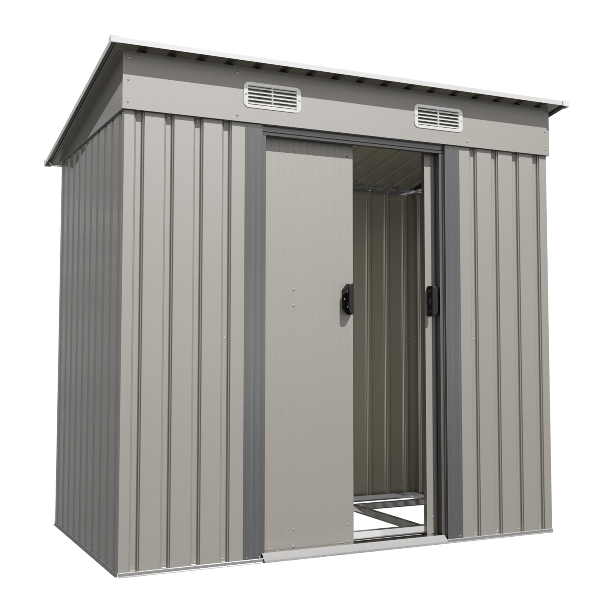 Devoko Metall Geräteschuppen 196x122x182cm mit Fundament, 4.0m³ Gerätehaus mit Pultdach und Schiebetür, Outdoor, Wetterfest, Gartenschuppen für Fahrrad,Terrasse, Rasen, Grau