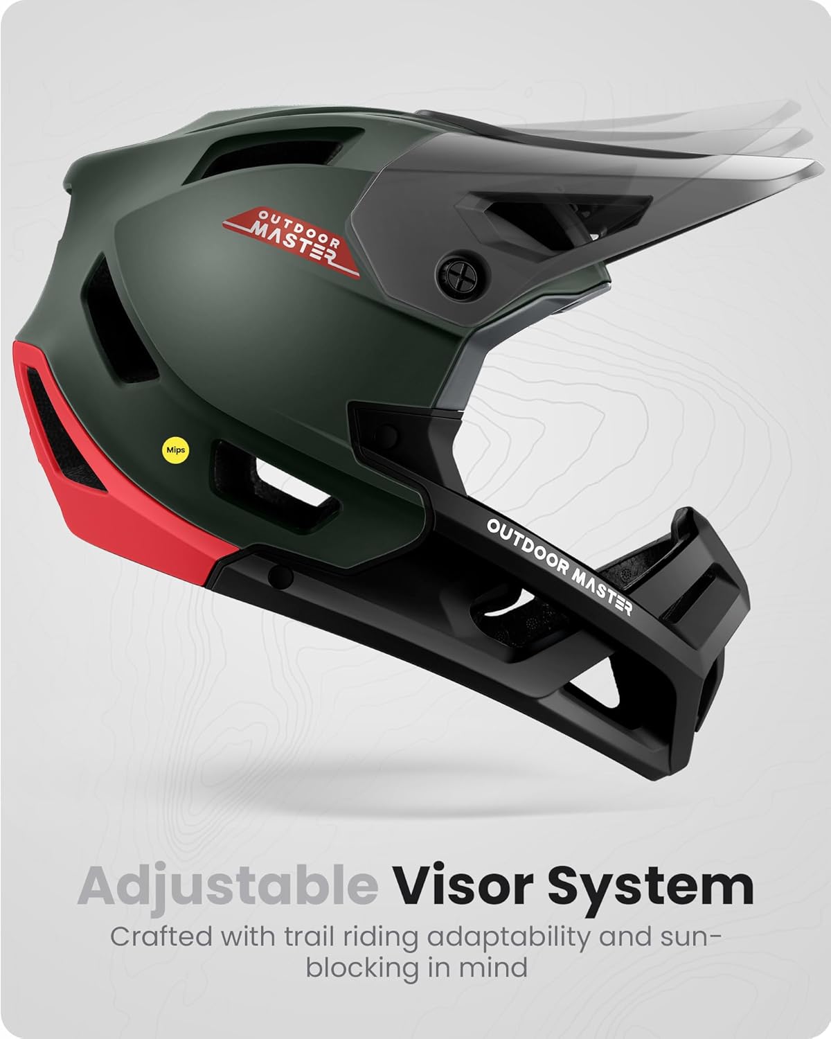 Size large OutdoorMaster MIPS Full Face Mountain Bike Helmet for Men & Women - Two Removable Chin Pad, Ventilation Lightweight - Racing Downhill DH BMX MTB Helmet