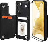 Vista 11 de VANAVAGY Funda compatible con Galaxy S22 Ultra tipo cartera con bloqueo RFID, piel sintética, cierre magnético, función atril y función atril