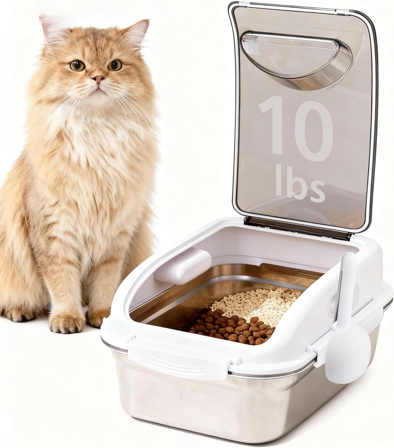 304 Stainless Steel Dog Food Storage Container with Lid for Cat Bird Pet Dry Food Treats, Airtight Mouse Proof Small Storage Bin Fits Up To 14 Lbs, Coming With Scoop