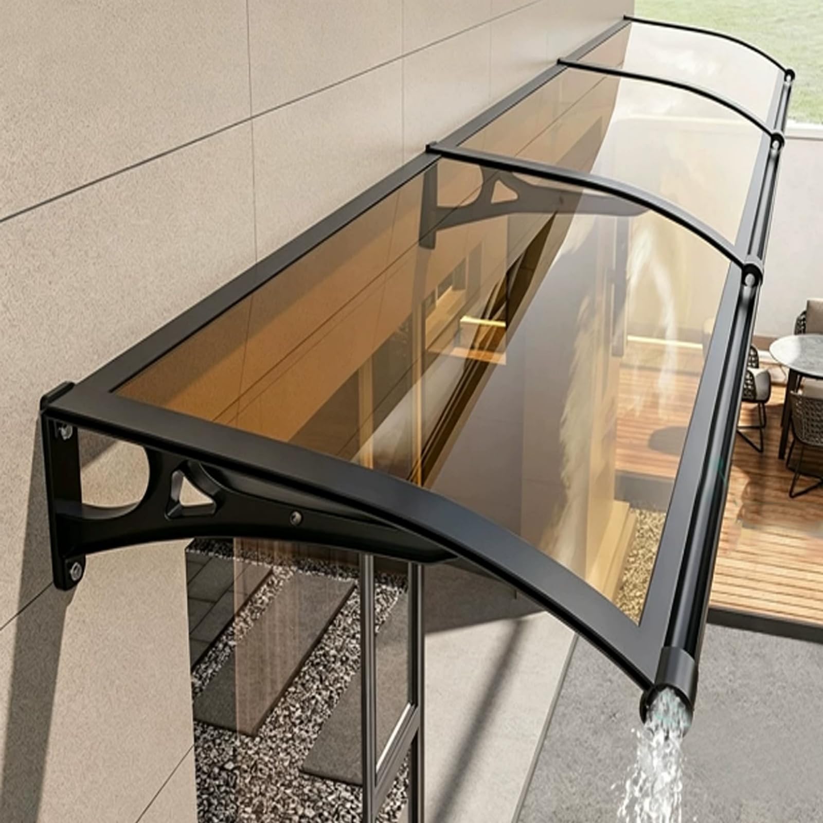 Toldo de protección UV para puertas y terrazas, 80 x 470 cm, techo de policarbonato impermeable, protección contra la lluvia y el sol para restaurantes, patios al aire libre, entradas y balcones
