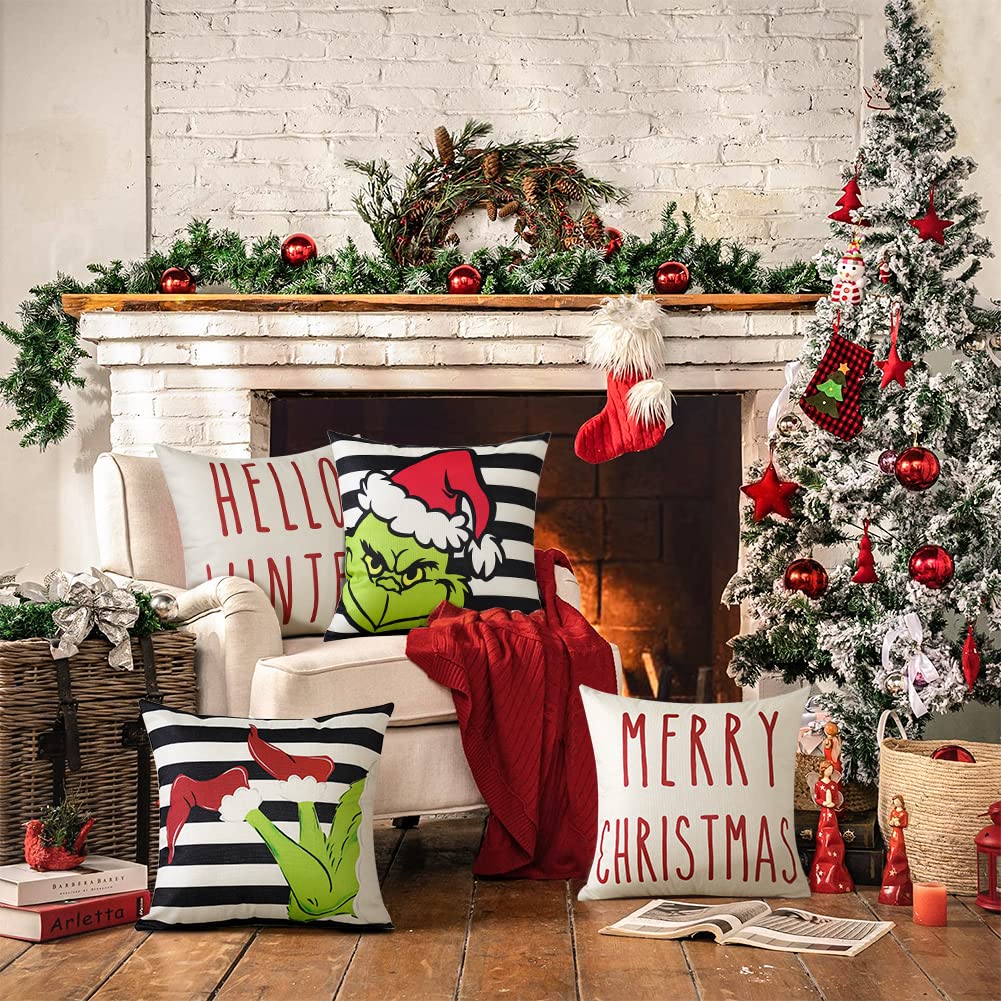 Ohok Weihnachts-Kissenbezüge – 45,7 X 45,7 Cm, Elch-Design Auf Leinenstoff, 2er Set, Für Sofa & Wohnzimmer-Deko