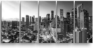 BoxColors - XLARGE 30"x 70" 5 Panels 30"x14" Ea Art Canvas Print Houston Texas skyline Black & white Wall Home decor framed 1.5" depth