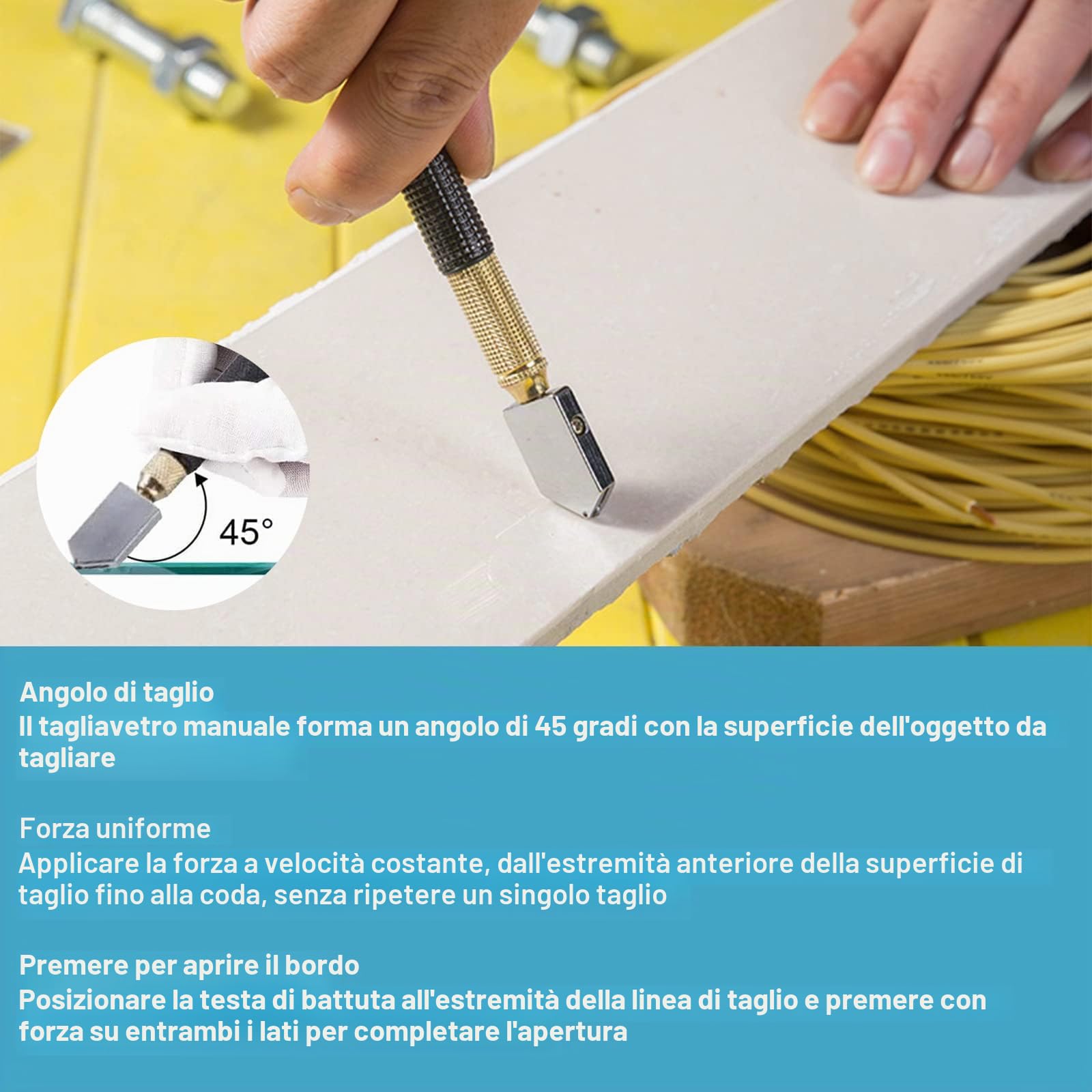Taglierina in Vetro, Taglia Vetro Piastrelle, 5 Pezzi Strumento Tagliavetro, Tagliavetro per Vetro, Tagliavetro, Taglierina Professionale in Vetro, Glass Cutter per Vetro Specchio Piastrelle