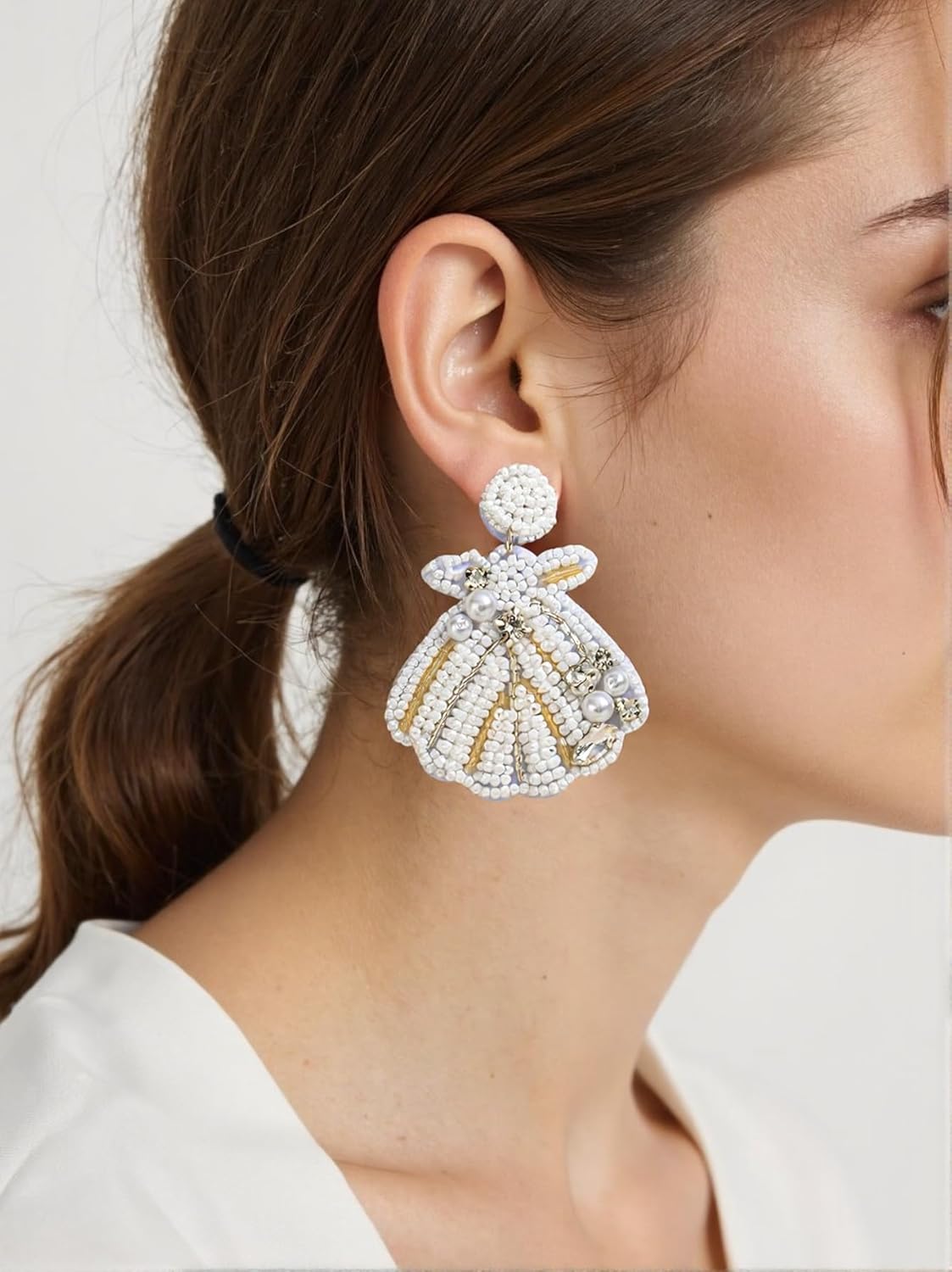 3 Pairs of Beaded Seashell Starfish Earrings Set for Women, Light Pink Blue Dainty Shellfish Dangle Earrings with Rhinestones, Boho Summer Beach Nautical Jewelry Gift (2 Set) - Image 5