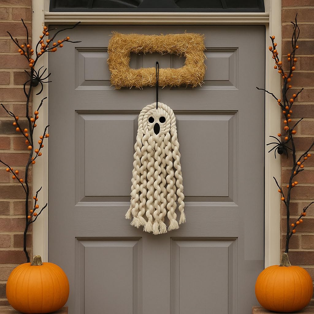 Halloween Makramee Geister-Set – 2 Handgefertigte Wandbehänge, Boho-Deko Für Gruselige Stimmung
