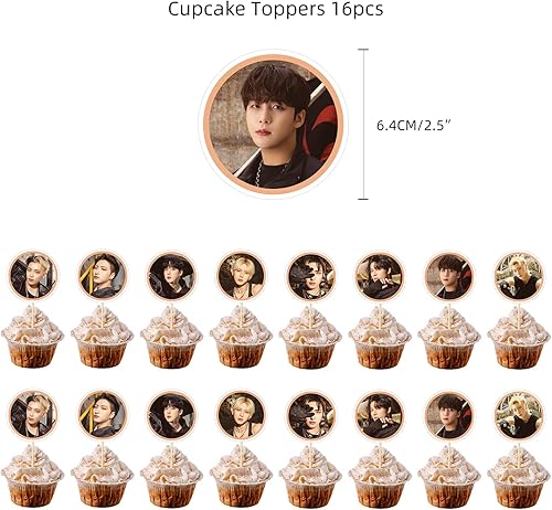 Miniatura 3 de ATEEZ - Juego de regalo de decoración de cumpleaños, suministros de fiesta de cumpleaños ATEEZ, incluye pancartas ATEEZ, decoración para tartas, 12