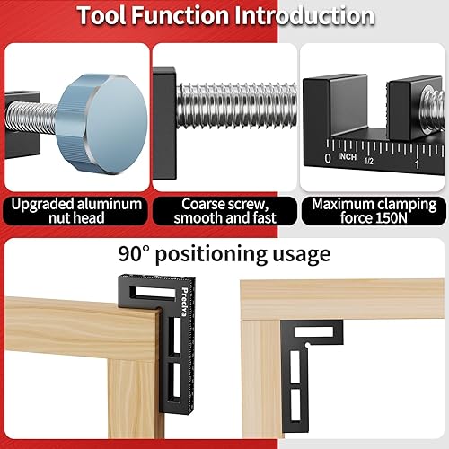 Miniatura 6 de Preciva Abrazaderas de esquina para carpintería, cuadrados de posicionamiento de 90 grados con 4 abrazaderas en C, aleación de aluminio de alta