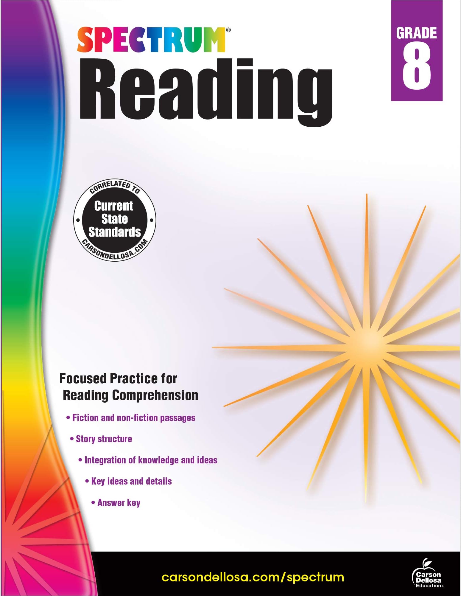 Spectrum Reading Comprehension Grade 8, Ages 13 to 14, 8th Grade Workbooks, Nonfiction and Fiction Passages, Analyzing and Summarizing Story Structure Using Context Clues and Citations - 160 Pages