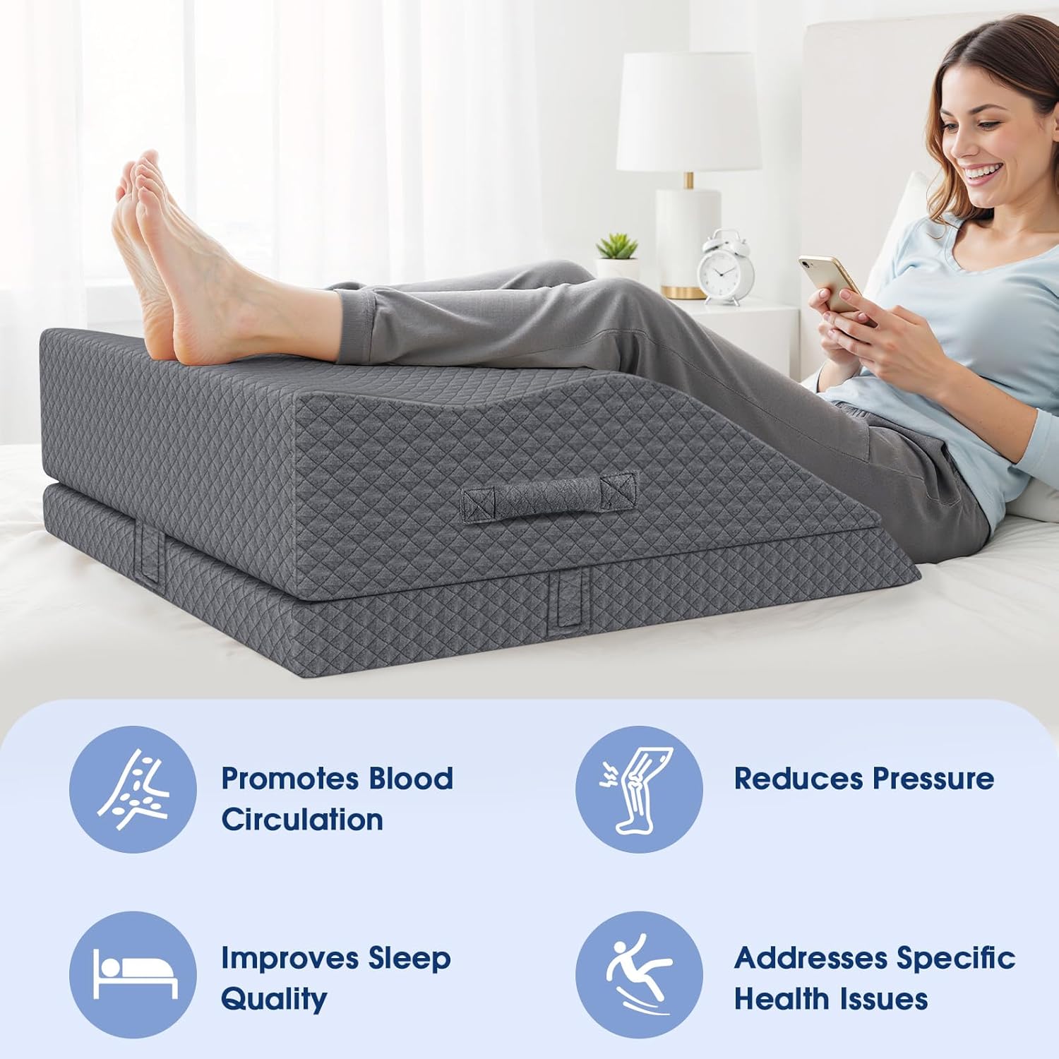 Elevation Pillows for Leg After Surgery, Memory Foam Adjustable Wedge Pillow for Injury or Rest, Ankle Pillow for Sleeping Blood Circulation Grey/Double Leg
