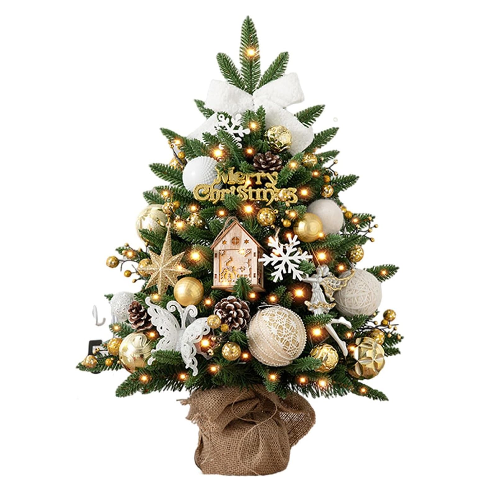 Alberi di Natale artificiali da tavolo da 45/60/90 cm, piccoli alberi di Natale con luci for decorazioni fai da te for le feste natalizie piante artificiali(Wit,45CM)
