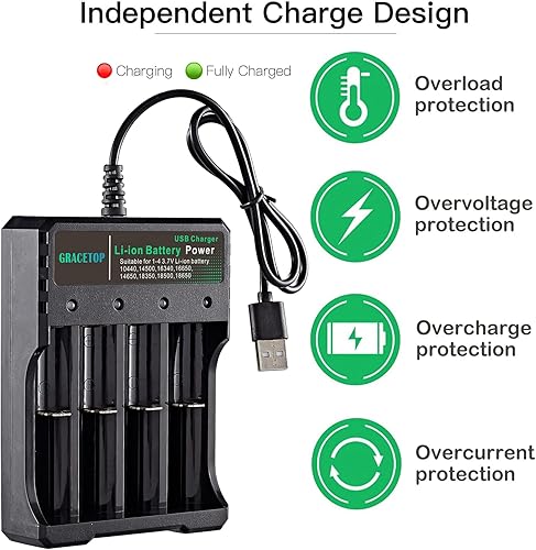 Miniatura 8 de Cargador de batería 18650 de 4 bahías 5V 2A para baterías recargables 3.7V Li-ion TR IMR 18650 14500 16340 (RCR123) Pantalla roja/verde (sin batería)