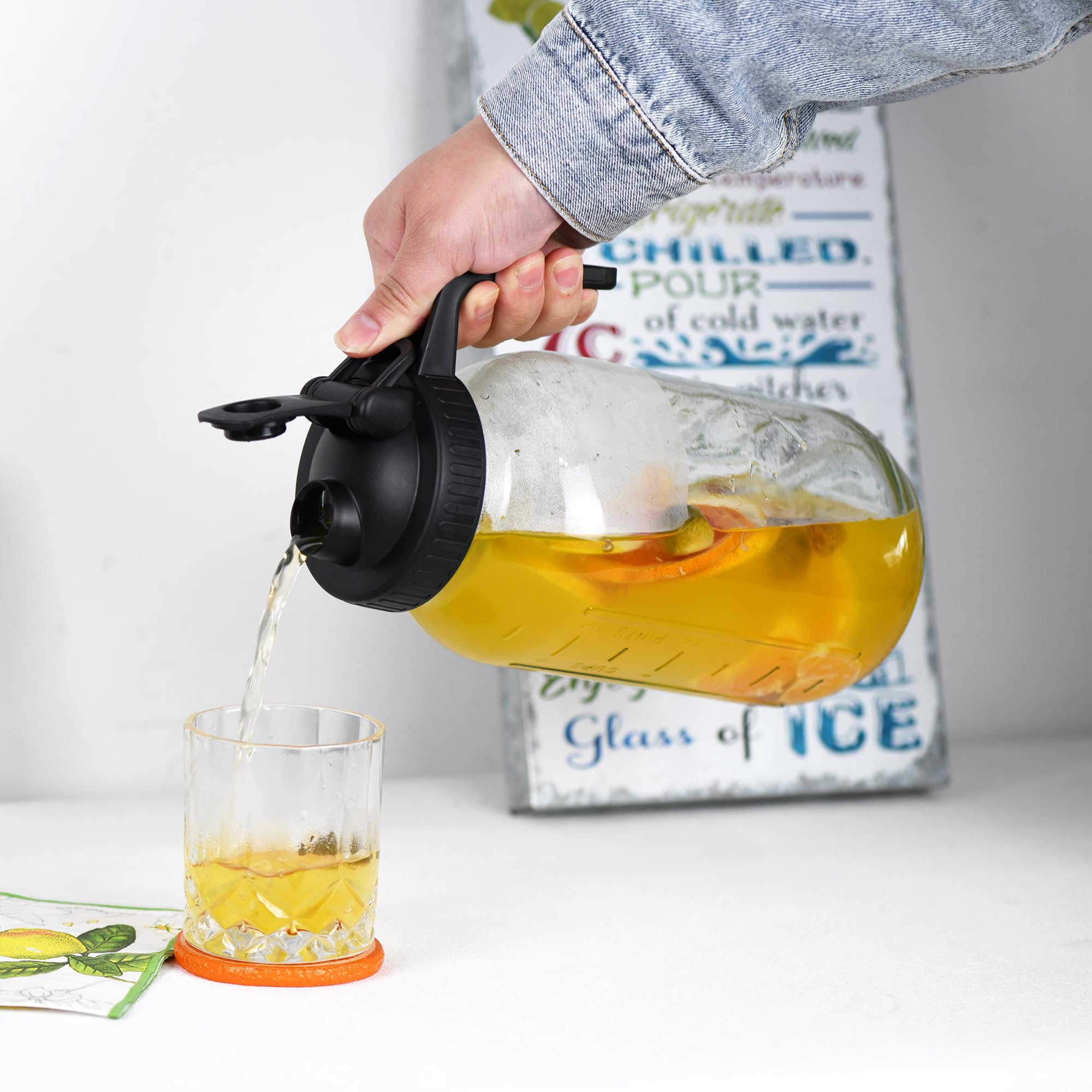 Einmachglas-Krug 1,9 L Mit Deckel & Filter – Breite Öffnung, Auslaufsicher, Für Saft, Eistee & Mehr