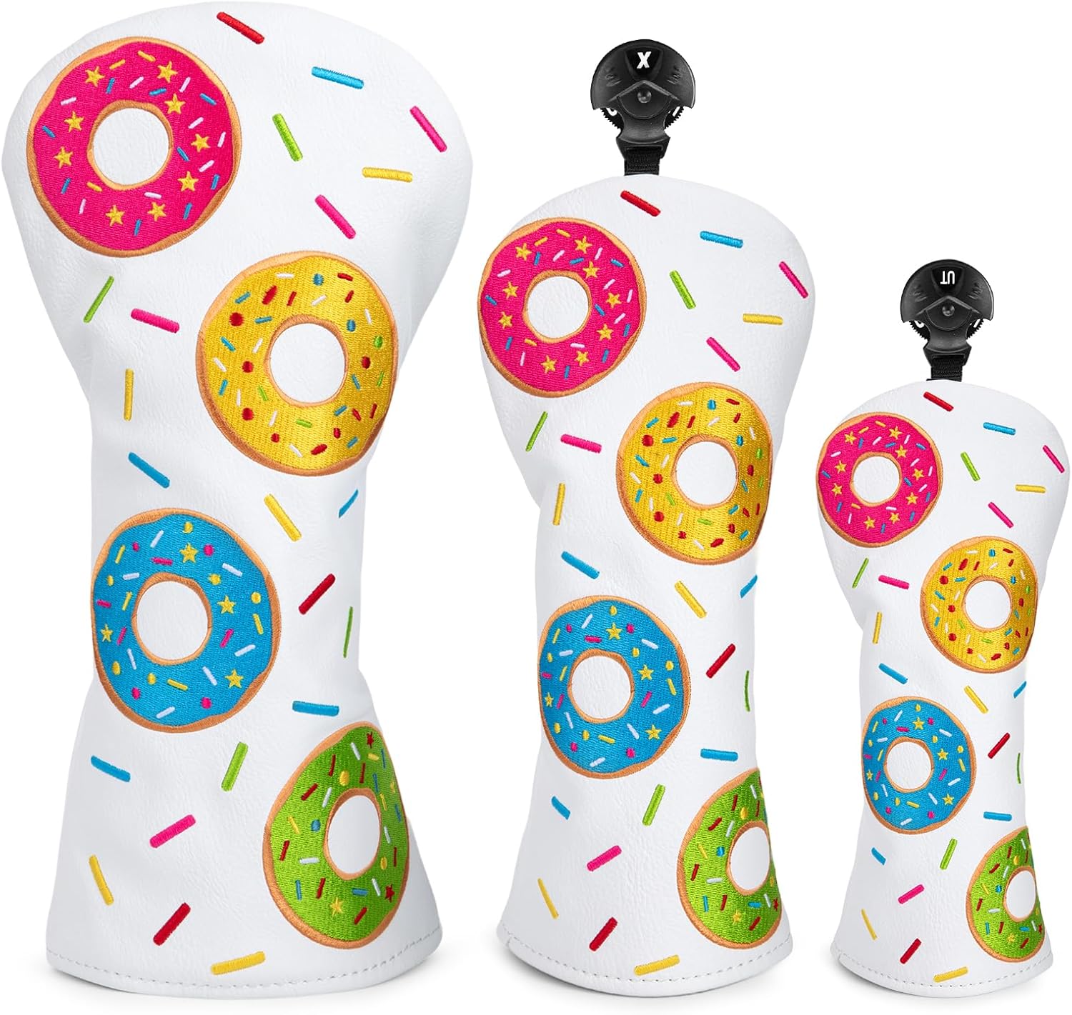Donut Style Golf Club Head Covers for Woods, 3 Models for Selection, PU Leather Driver Headcover Funny, 3 Wood Head Cover, Hybrid Headcover Golf Club Covers for Women Men Golfer