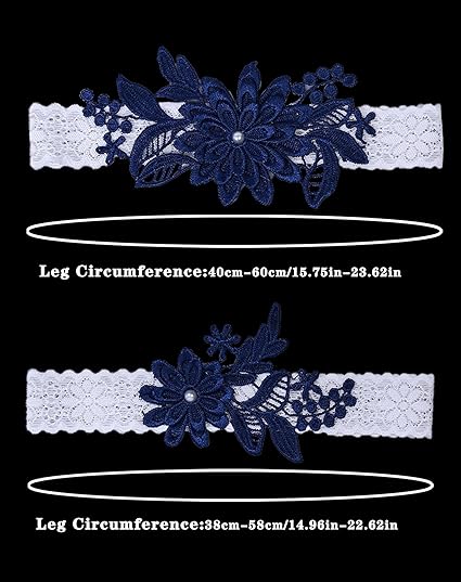 Jarretière De Mariée En Dentelle Avec Perles Et Pâquerettes - Élastique, Ajustable 38-60 Cm - Pour Mariage, Fête, Anniversaire