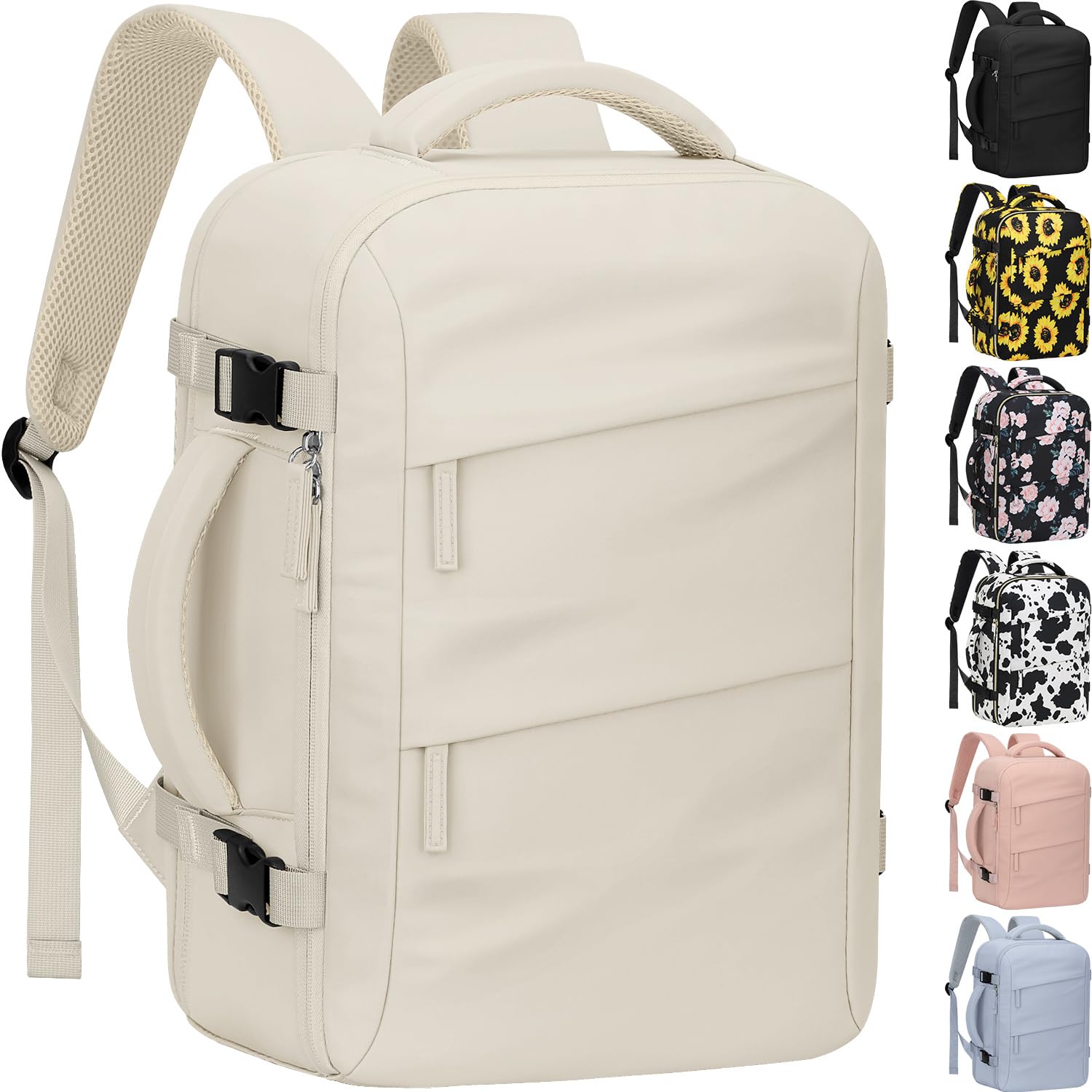 Tenot Carry on Backpack for Women TSA Approved 15.6 Inch Travel Laptop Backpack for Women Travel Essentials Foldable Womens Travel Backpack Suitcase Beige