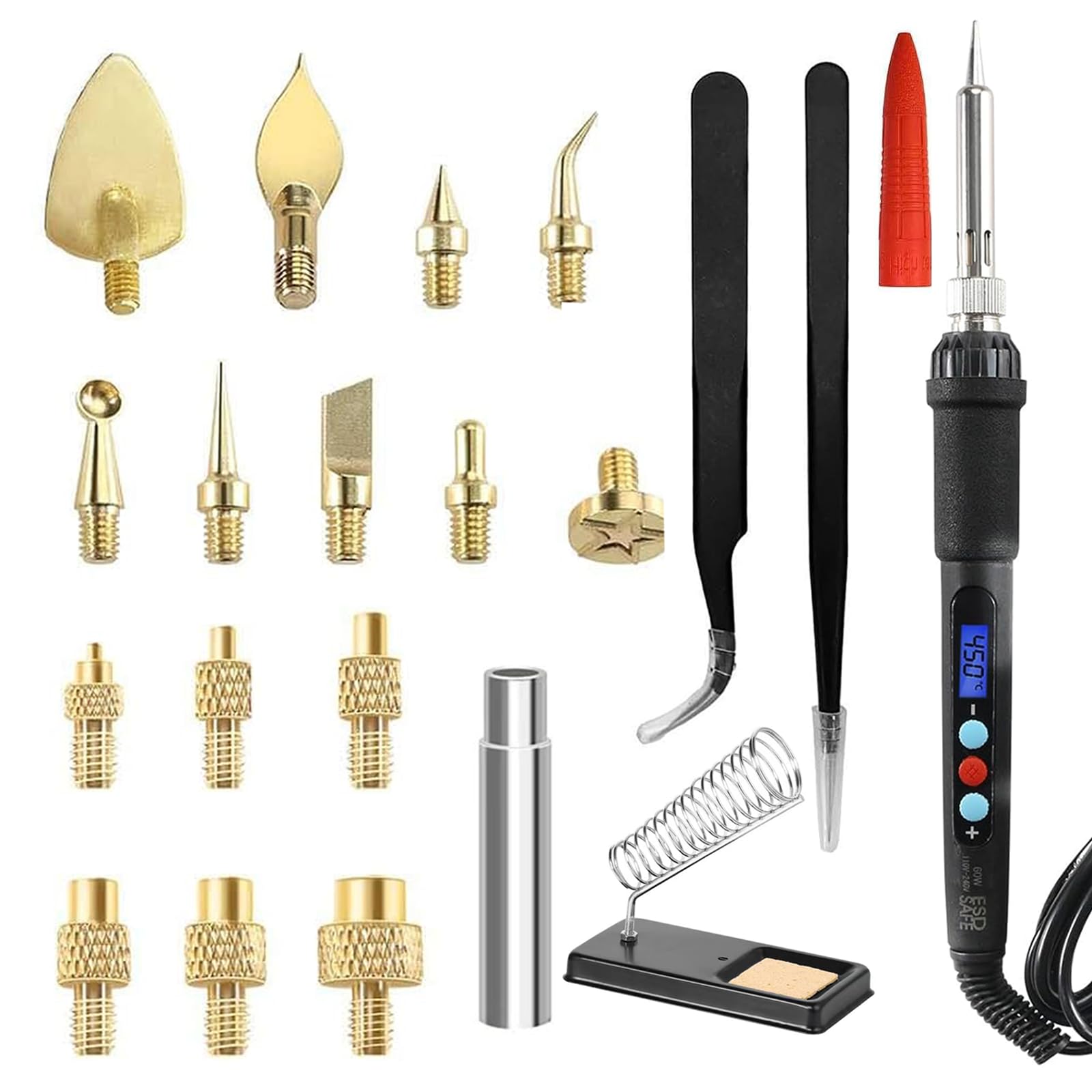 Sifrothy 3D Printer Modify Finishing Smoothing Tool 60w 3D Printer Iron Digital Adjustable Temperature: 1Pcs Soldering Iron with Precision Tweezers &